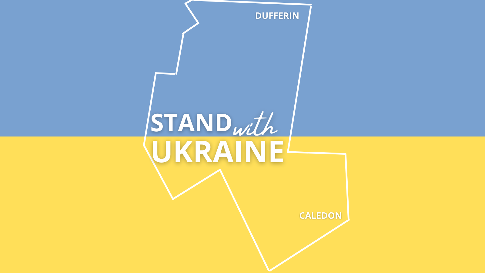 Ukraine flag superimposed with border map of Dufferin County